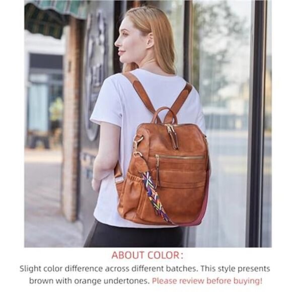 Leather Travel Backpack for Women Brown